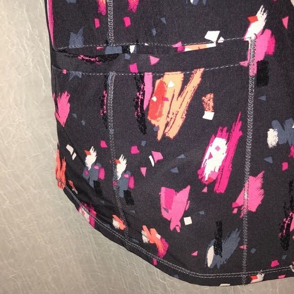 Infinity S Charcoal Gray Neon Pastel Paintbrush Strokes Stretch Scrub Top - Picture 7 of 15